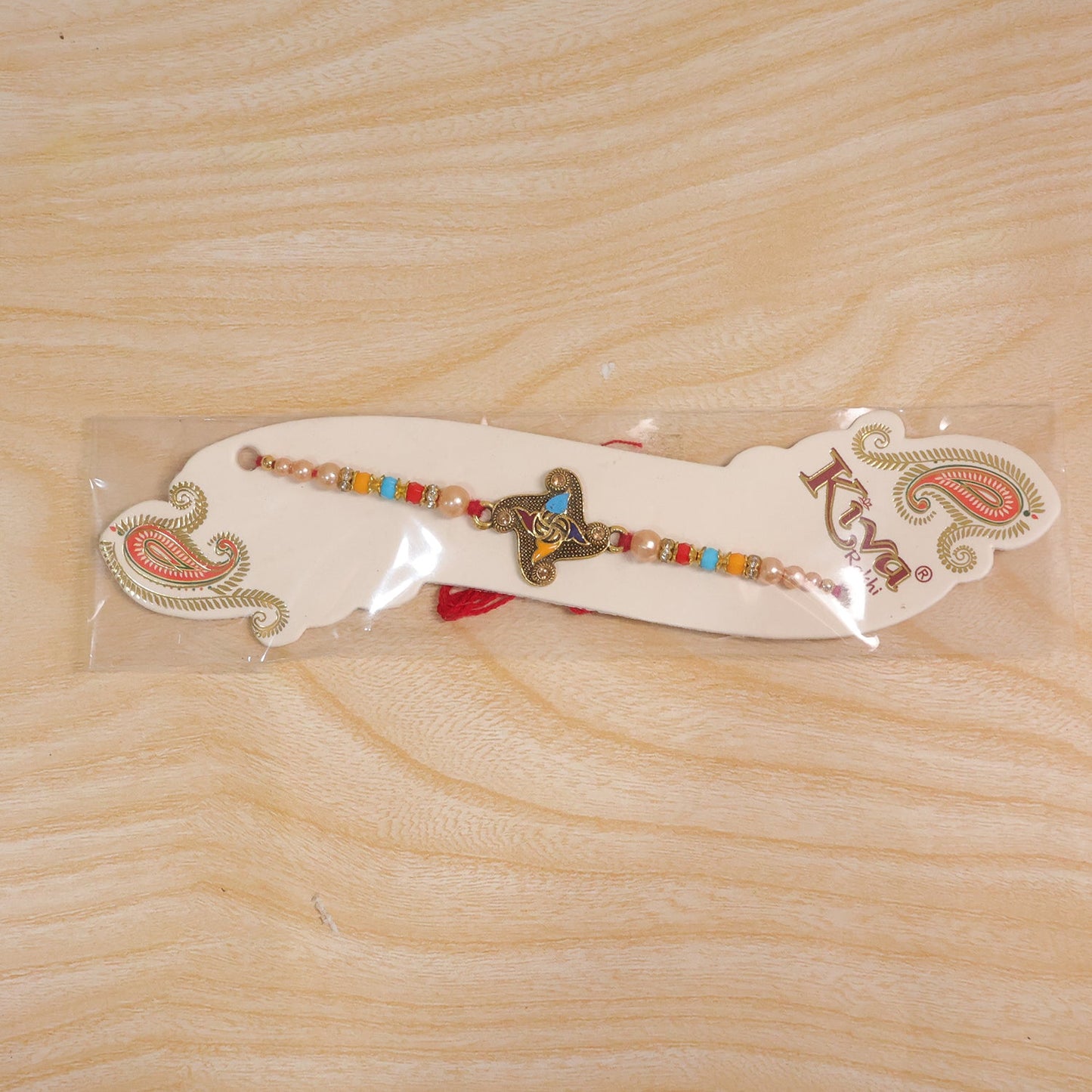 Golden Antique Meenakari Rakhi with Stones & Pearls – Rakhi for Brother