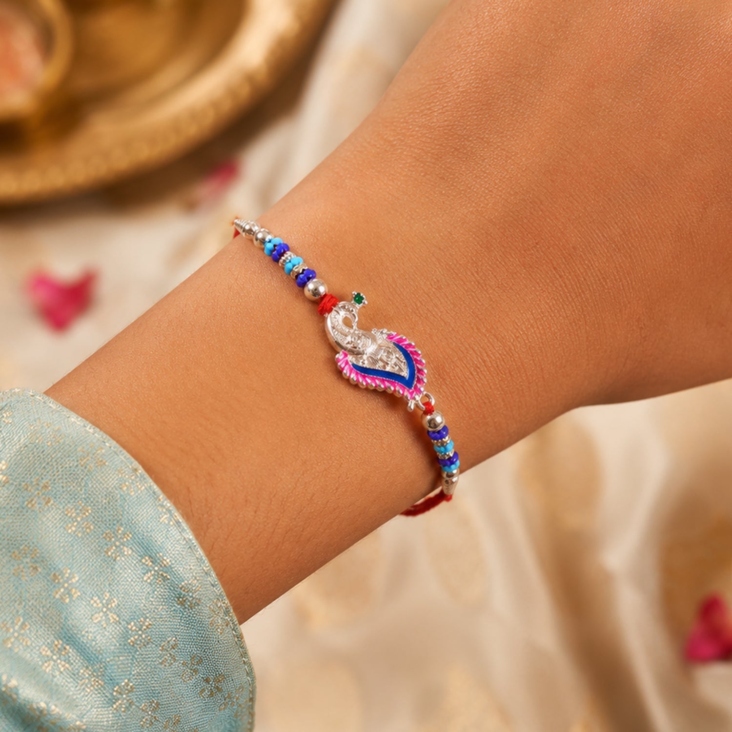 Peacock Curve Stone Studded Premium Designer Rakhi for Brother