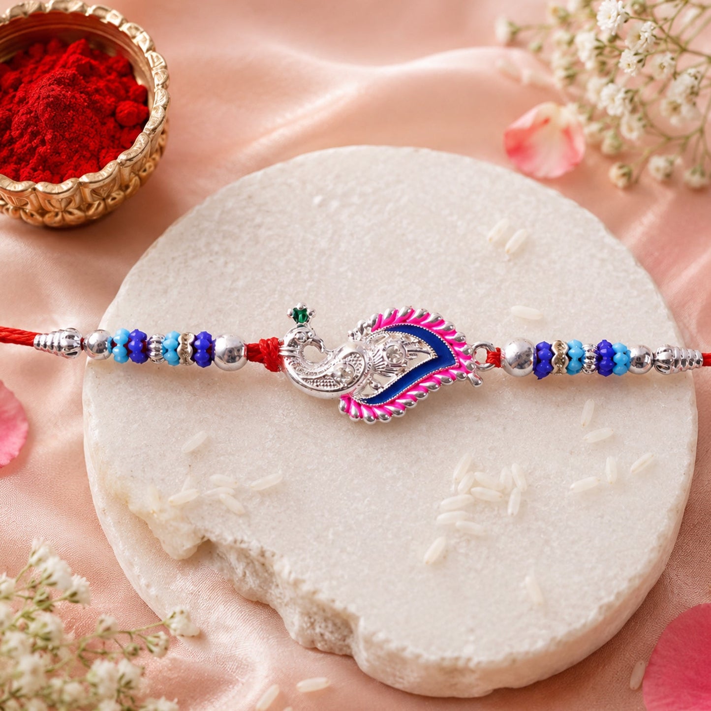Peacock Curve Stone Studded Premium Designer Rakhi for Brother