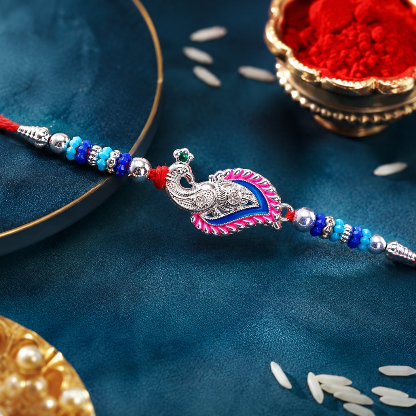 Peacock Curve Stone Studded Premium Designer Rakhi for Brother