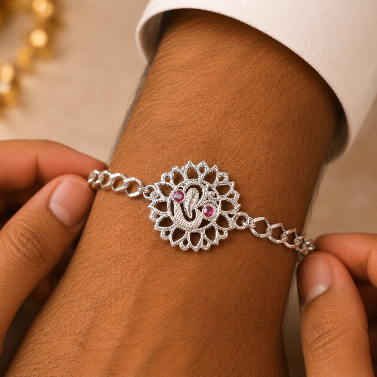Om Symbol Floral Chain Style Premium Designer Rakhi for Brother