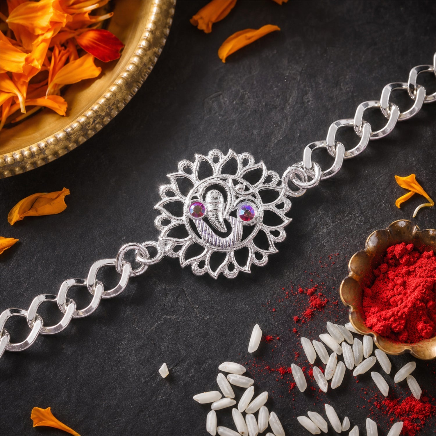 Om Symbol Floral Chain Style Premium Designer Rakhi for Brother