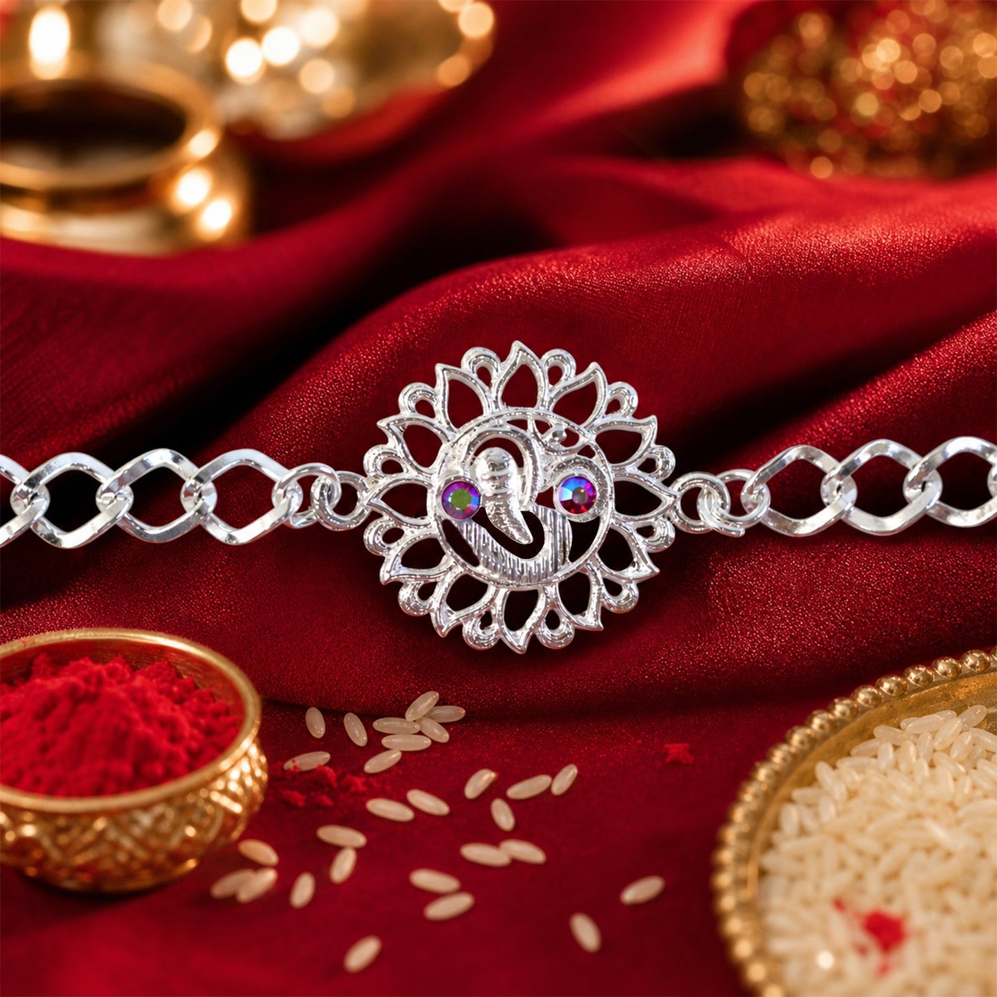 Om Symbol Floral Chain Style Premium Designer Rakhi for Brother