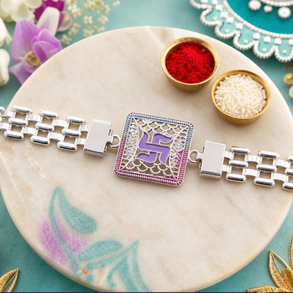 Swastik Symbol Square Chain Style Premium Designer Rakhi for Brother