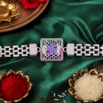 Swastik Symbol Square Chain Style Premium Designer Rakhi for Brother