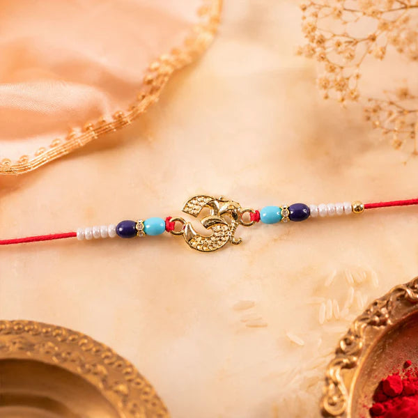 Om Symbol Beaded Rakhi for Brother - Traditional Design