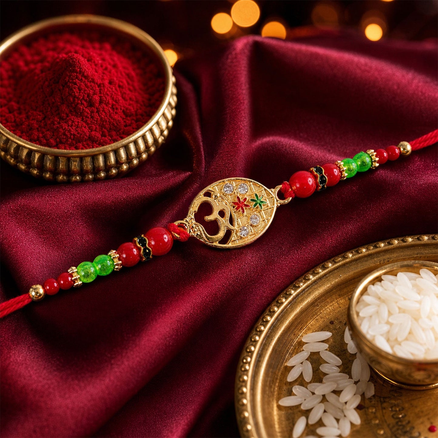 Om Symbol Round Beaded Traditional Designer Rakhi for Brother