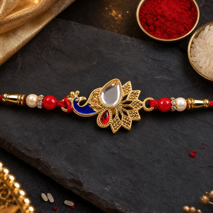 Peacock Feather Stone Studded Premium Designer Rakhi for Brother