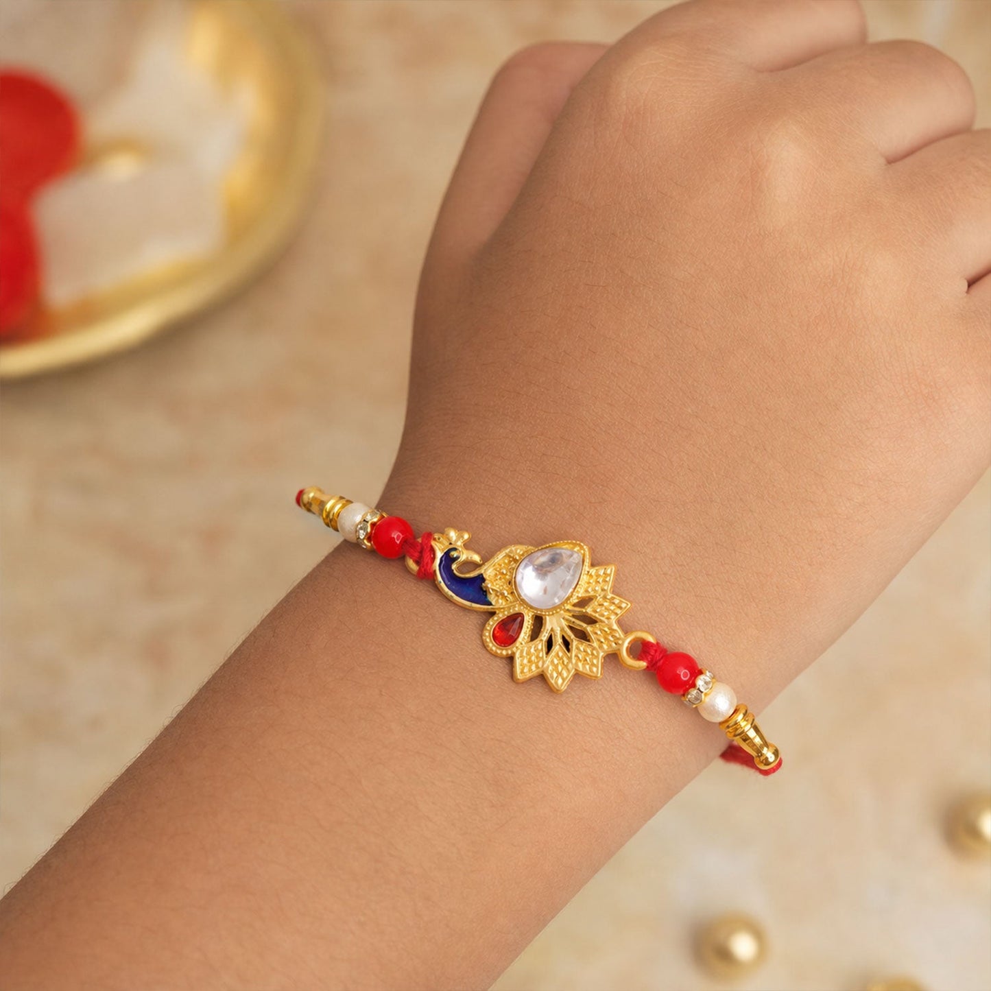 Peacock Feather Stone Studded Premium Designer Rakhi for Brother