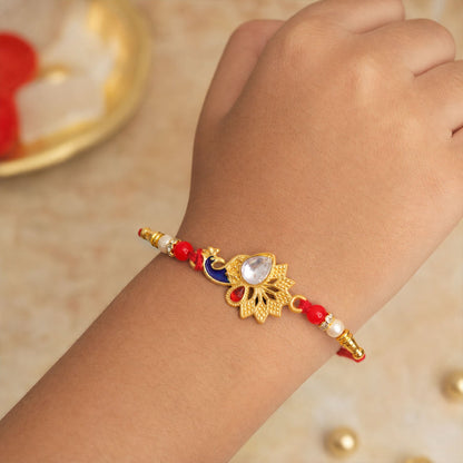 Peacock Feather Stone Studded Premium Designer Rakhi for Brother