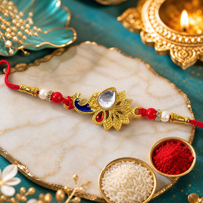 Peacock Feather Stone Studded Premium Designer Rakhi for Brother
