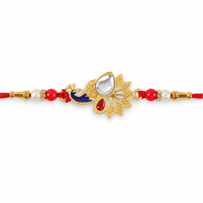 Peacock Feather Stone Studded Premium Designer Rakhi for Brother