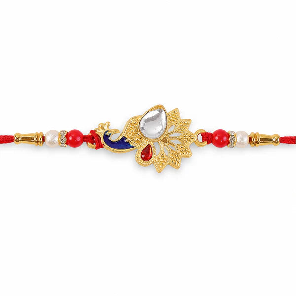 Peacock Feather Rakhi for Brother – Stone Studded Design