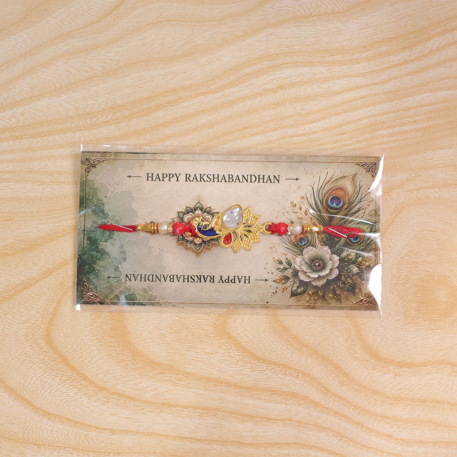 Peacock Feather Stone Studded Premium Designer Rakhi for Brother