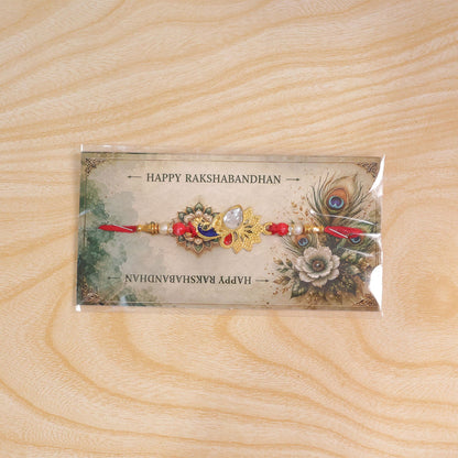 Peacock Feather Stone Studded Premium Designer Rakhi for Brother