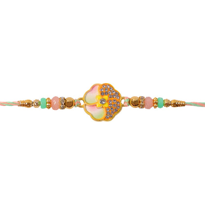 Golden Floral Meenakari Rakhi with Crystal & Beads – Rakhi for Brother