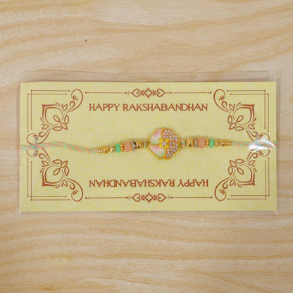 Golden Floral Meenakari Rakhi with Crystal & Beads – Rakhi for Brother