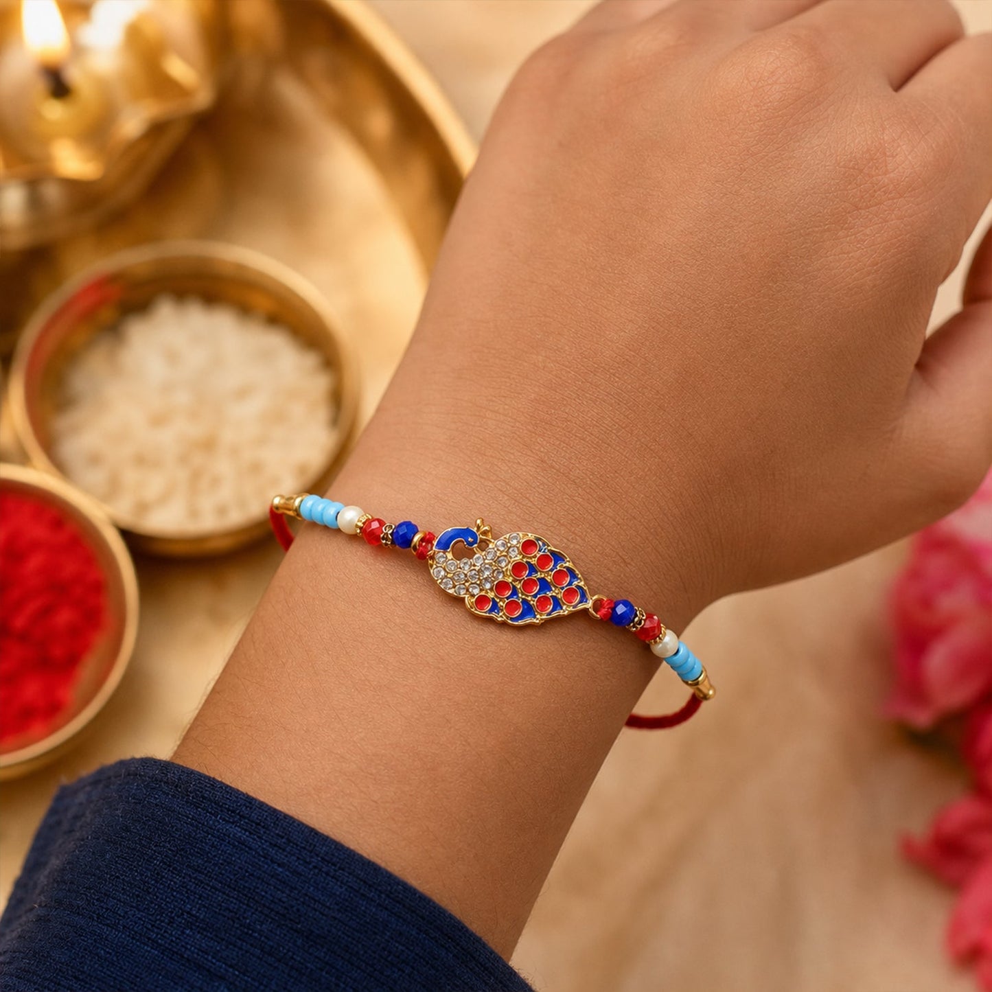 Peacock Paisley Stone Studded Premium Designer Rakhi for Brother