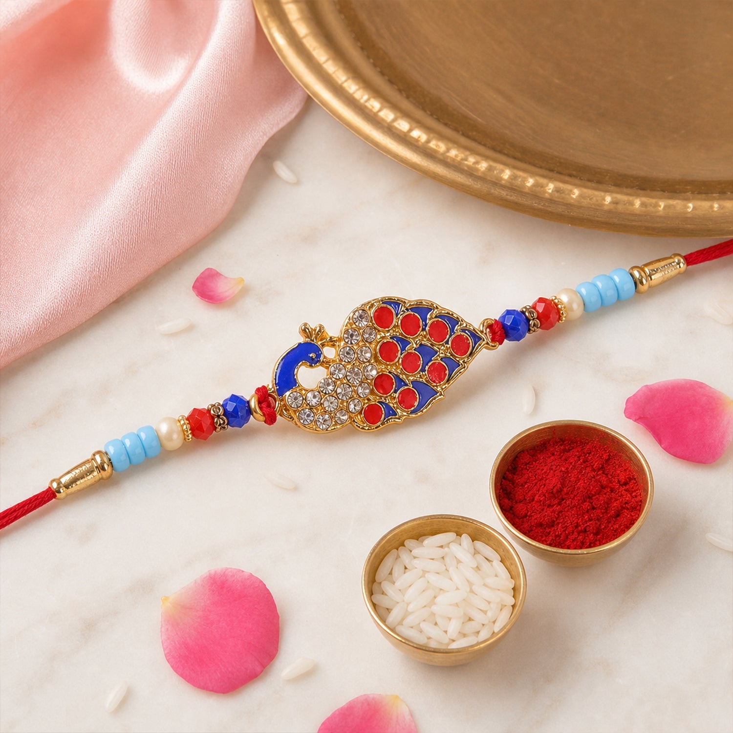 Peacock Paisley Stone Studded Premium Designer Rakhi for Brother