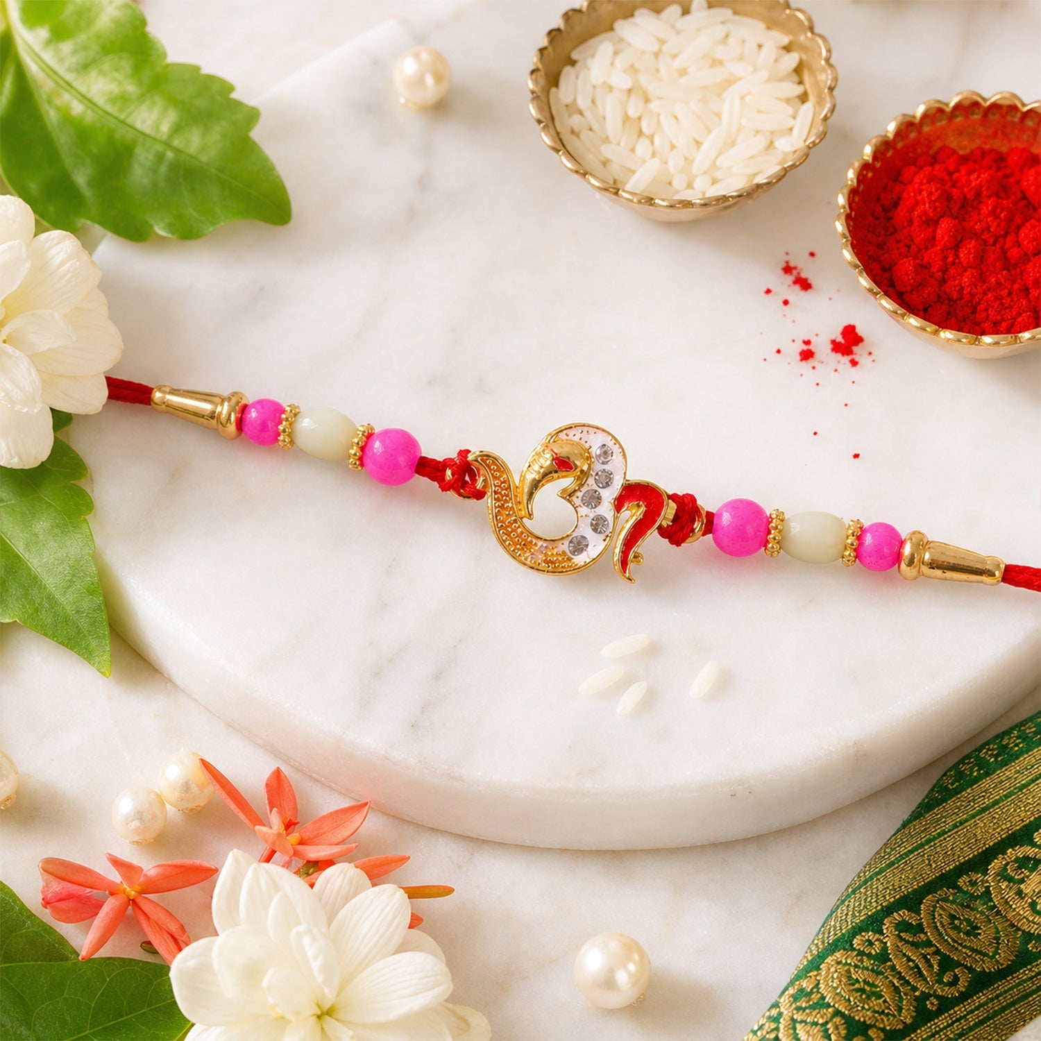 Om Charm Beaded Traditional Premium Designer Rakhi for Brother