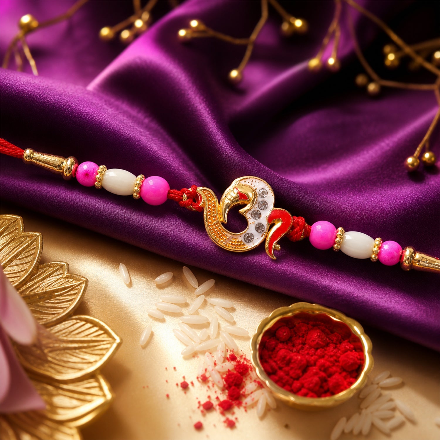 Om Charm Beaded Traditional Premium Designer Rakhi for Brother