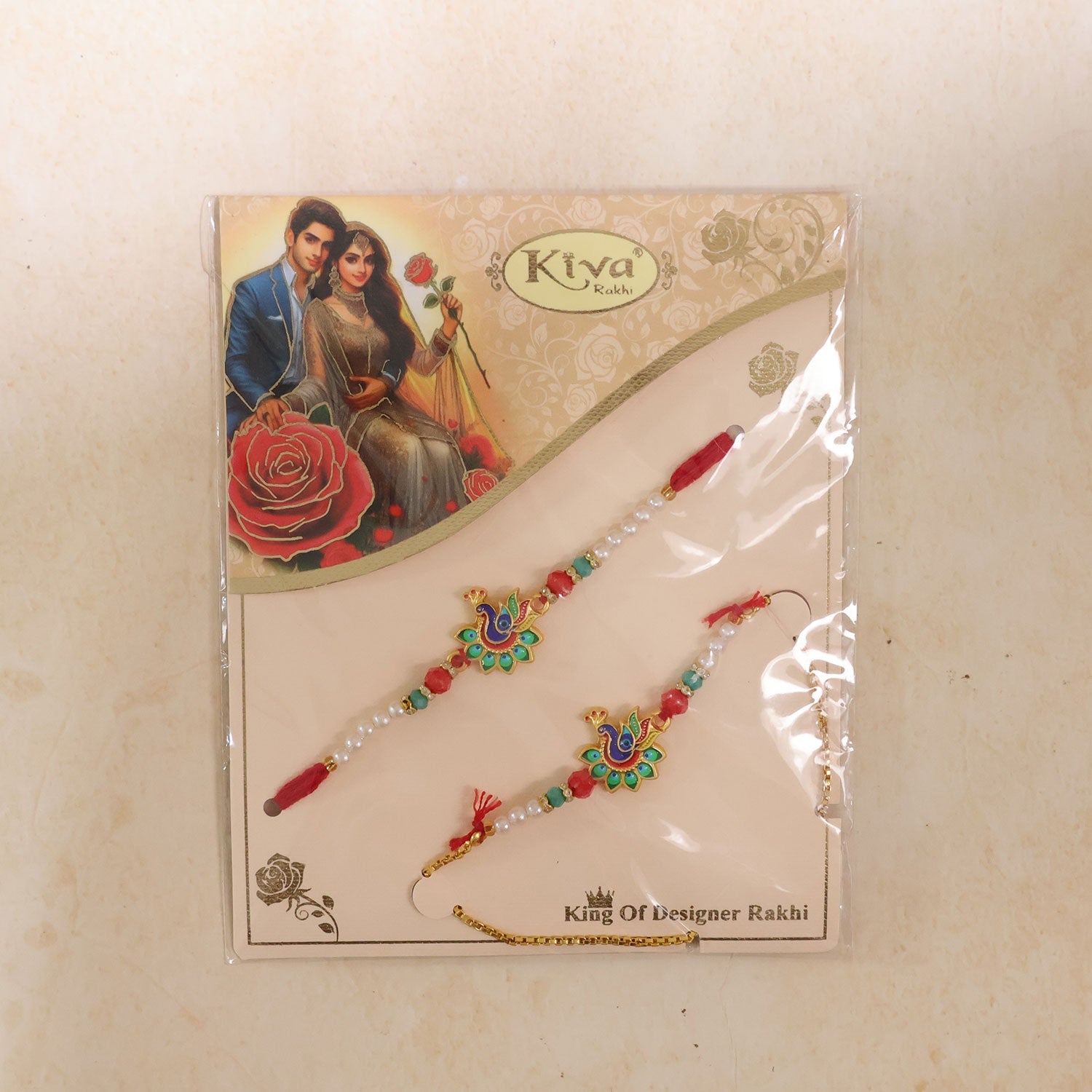 Premium Peacock Charm Lumba Rakhi Set Beaded Designer bhabhi Rakhi