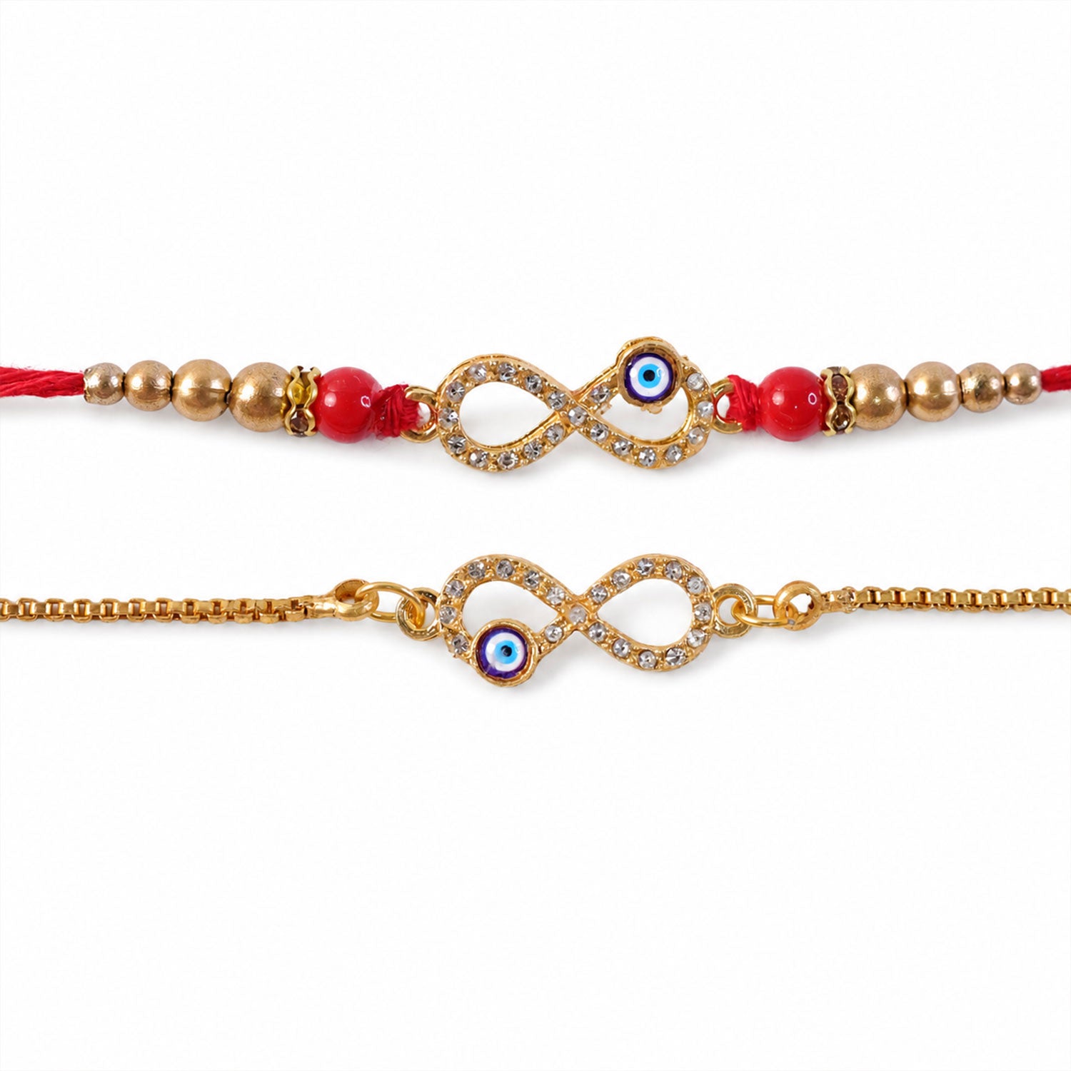 Premium Infinity Evil Eye Charm Lumba Rakhi Set Beaded Designer bhabhi Rakhi
