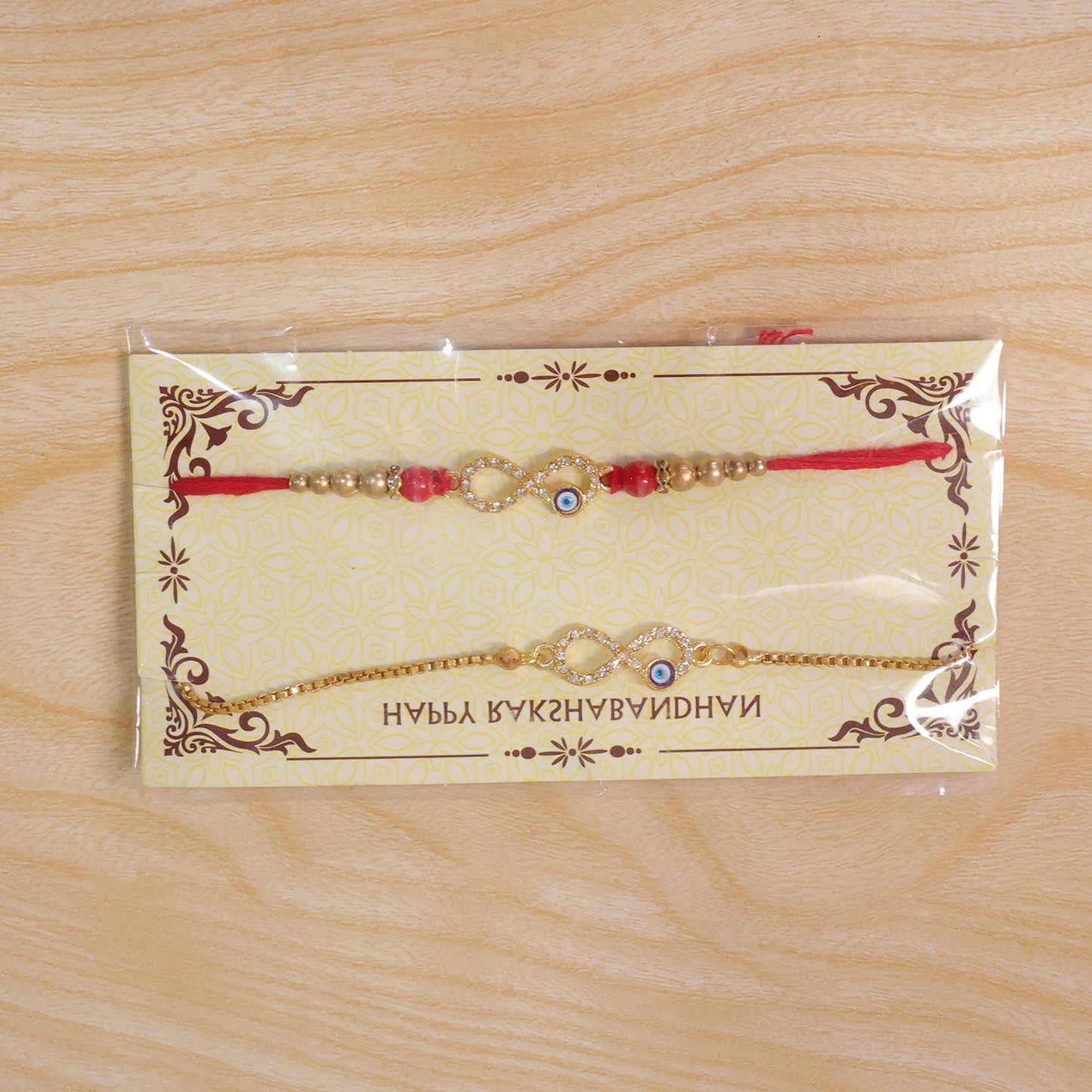 Premium Infinity Evil Eye Charm Lumba Rakhi Set Beaded Designer bhabhi Rakhi