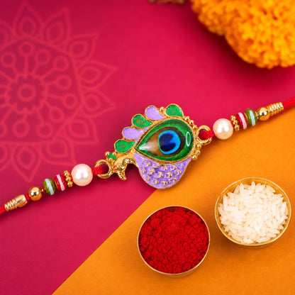 Peacock Paisley Stone Studded Premium Designer Rakhi for Brother