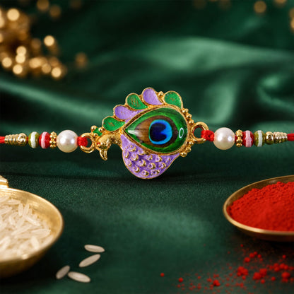 Peacock Paisley Stone Studded Premium Designer Rakhi for Brother