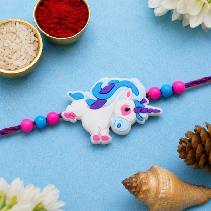 Unicorn Charm Kids Beaded Premium Traditional Rakhi for Brother