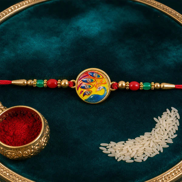 Meenakari Rakhi for Brother – Peacock Design Crystal Beads