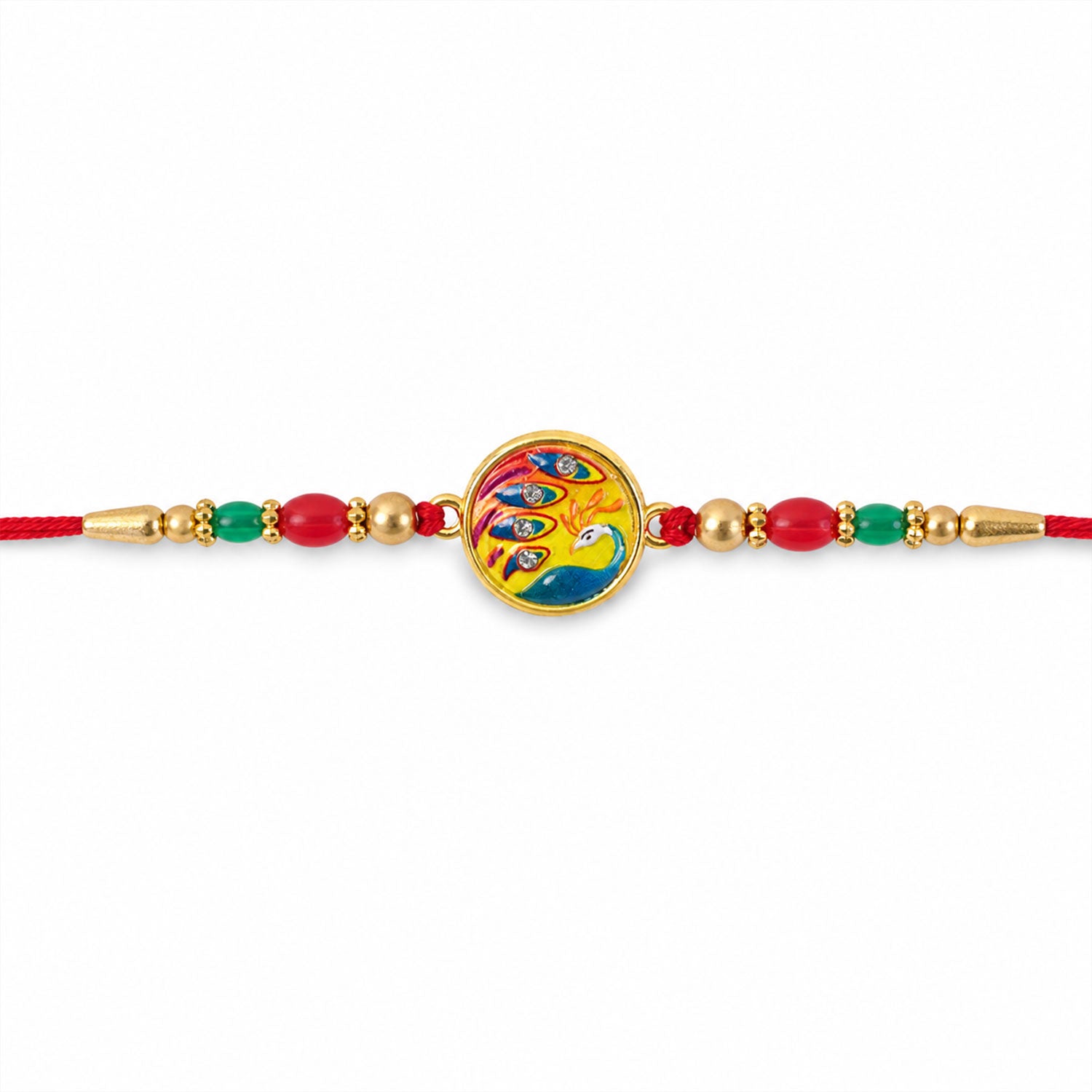 Round Meenakari Peacock Design Crystal Beads Rakhi for Brother