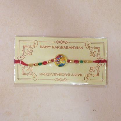 Round Meenakari Peacock Design Crystal Beads Rakhi for Brother