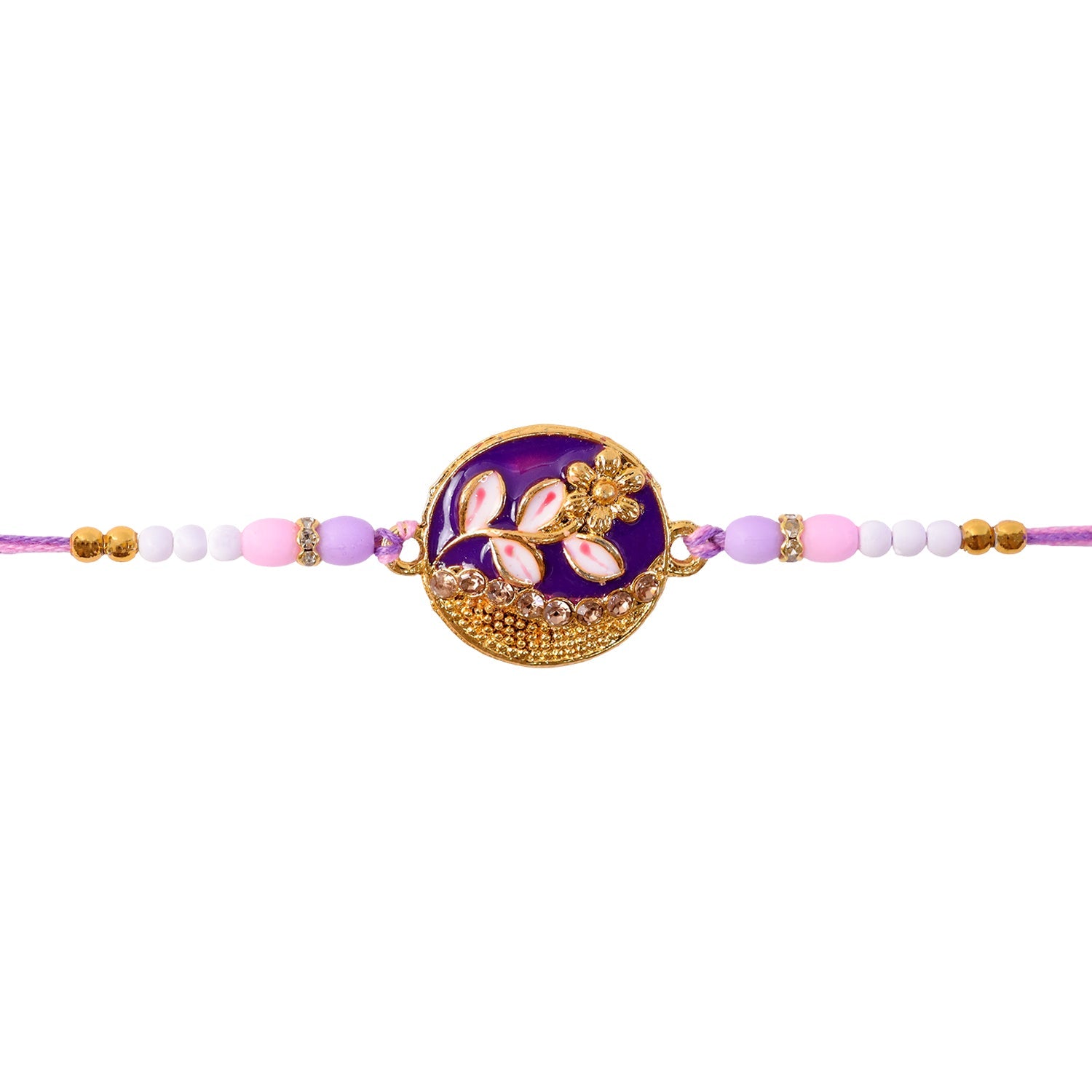 Elegant Round Meenakari Floral Leaf Beads Rakhi for Brother