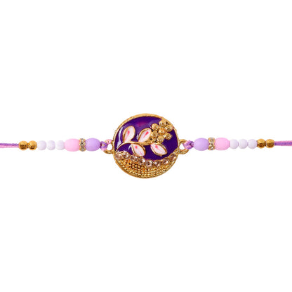 Elegant Round Meenakari Floral Leaf Beads Rakhi for Brother
