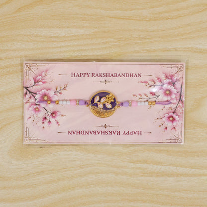 Elegant Round Meenakari Floral Leaf Beads Rakhi for Brother