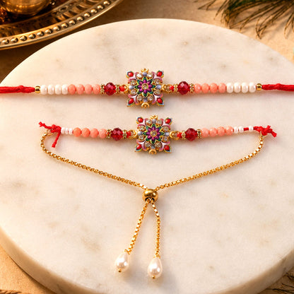 Premium Floral Stone Lumba Set Beaded Designer Set Bhabhi Rakhi