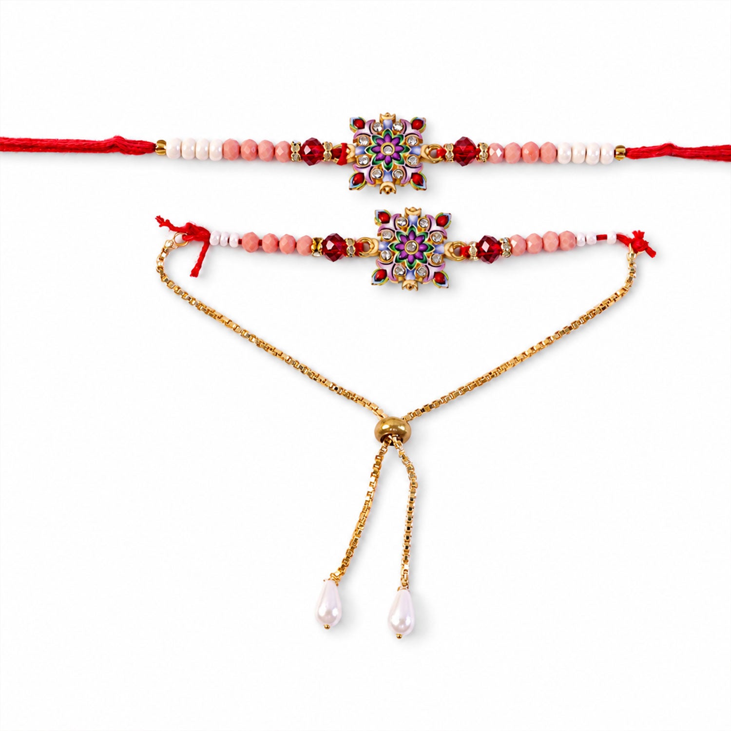 Premium Floral Stone Lumba Set Beaded Designer Set Bhabhi Rakhi