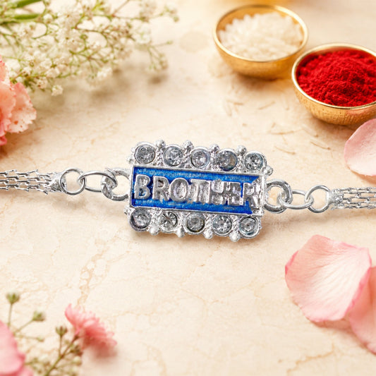 Brother Nameplate Chain Style Stone Studded Designer Premium Rakhi
