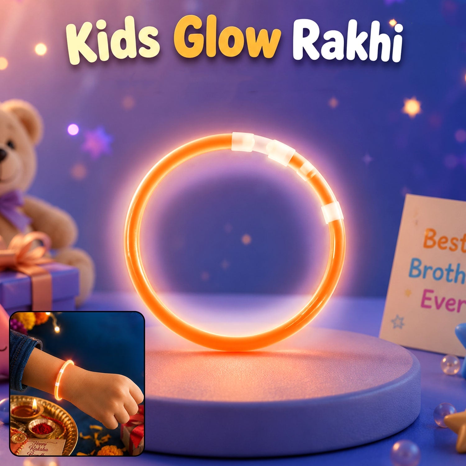 Neon Glow Band Kids Premium Festive Designer Celebration Rakhi