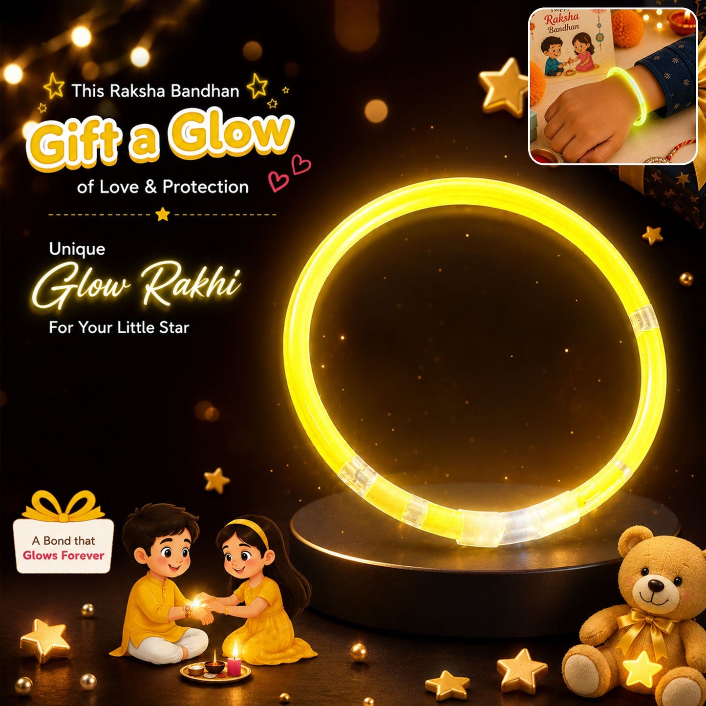 Shining Glow Band Kids Premium Festive Designer Celebration Rakhi