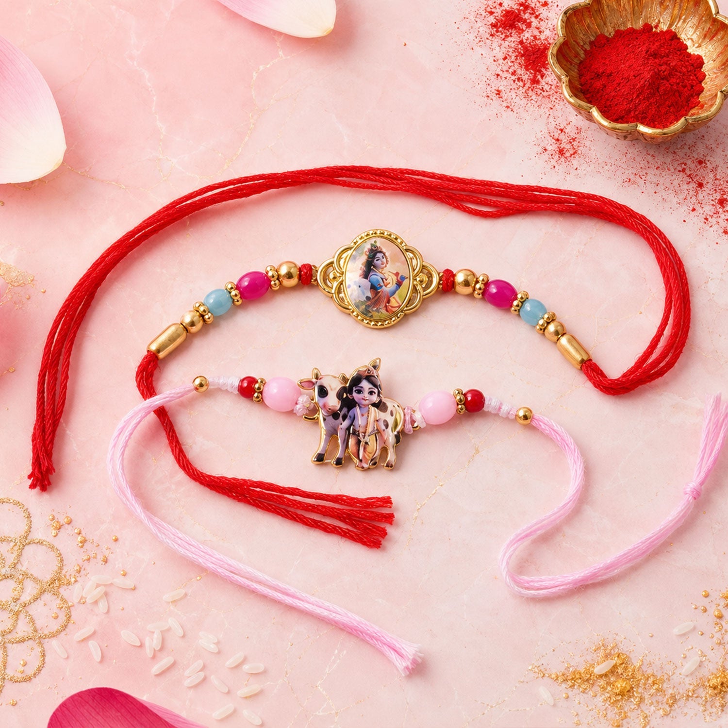 Stone Studded Designer Rakhi Combo for Raksha Bandhan Gift (2 Pc)
