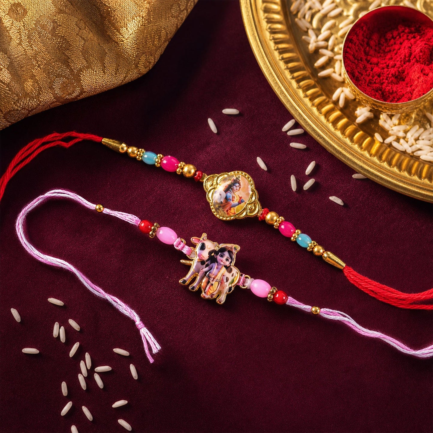 Stone Studded Designer Rakhi Combo for Raksha Bandhan Gift (2 Pc)