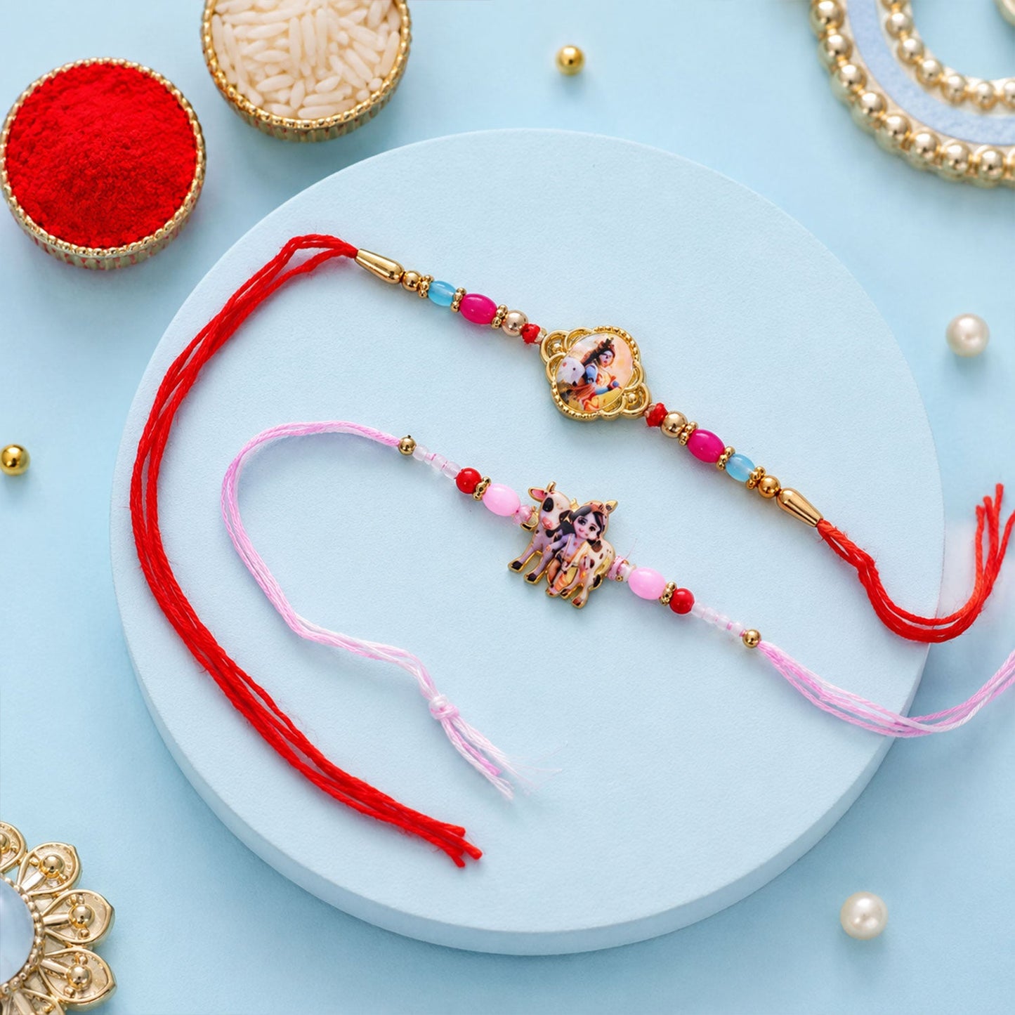 Stone Studded Designer Rakhi Combo for Raksha Bandhan Gift (2 Pc)