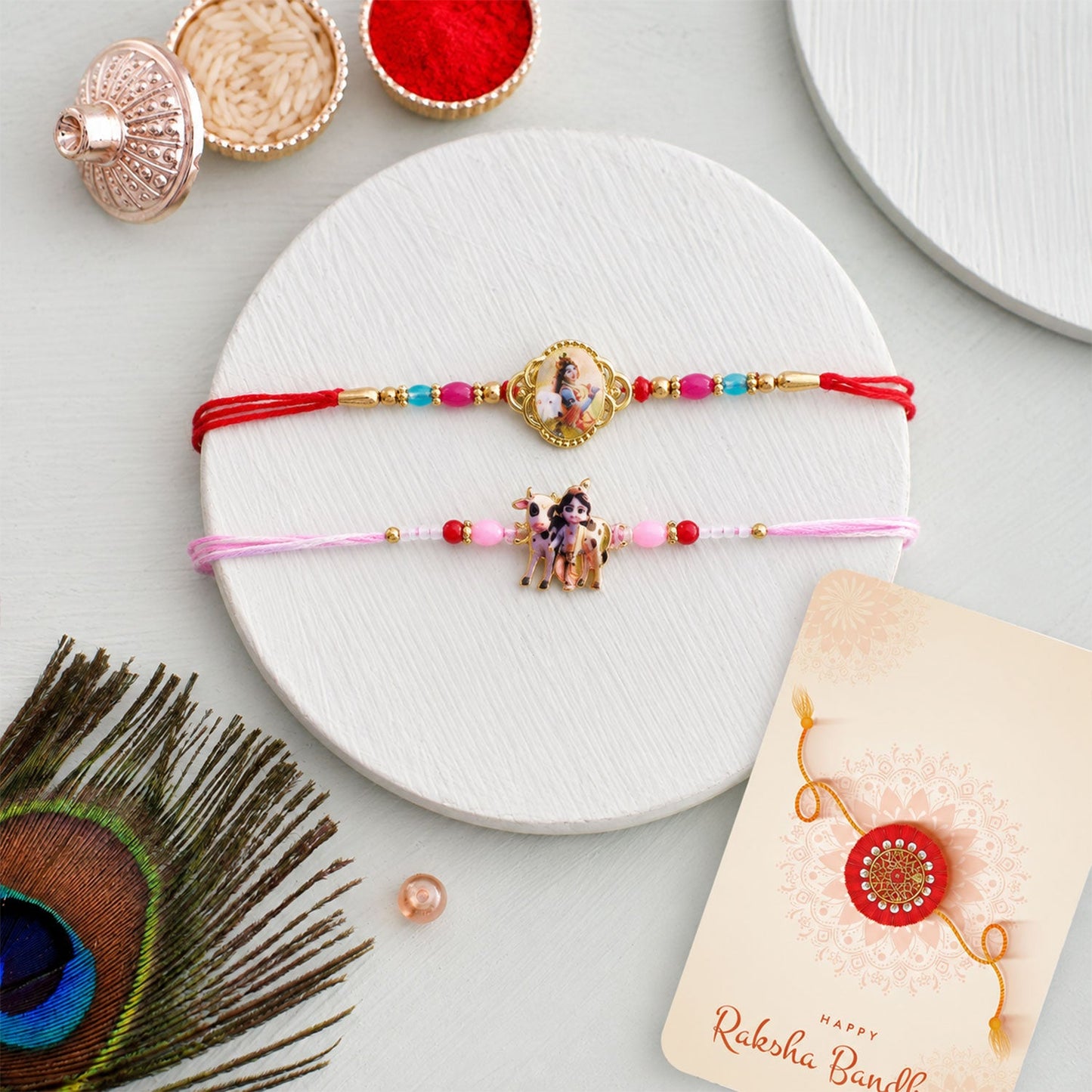 Stone Studded Designer Rakhi Combo for Raksha Bandhan Gift (2 Pc)