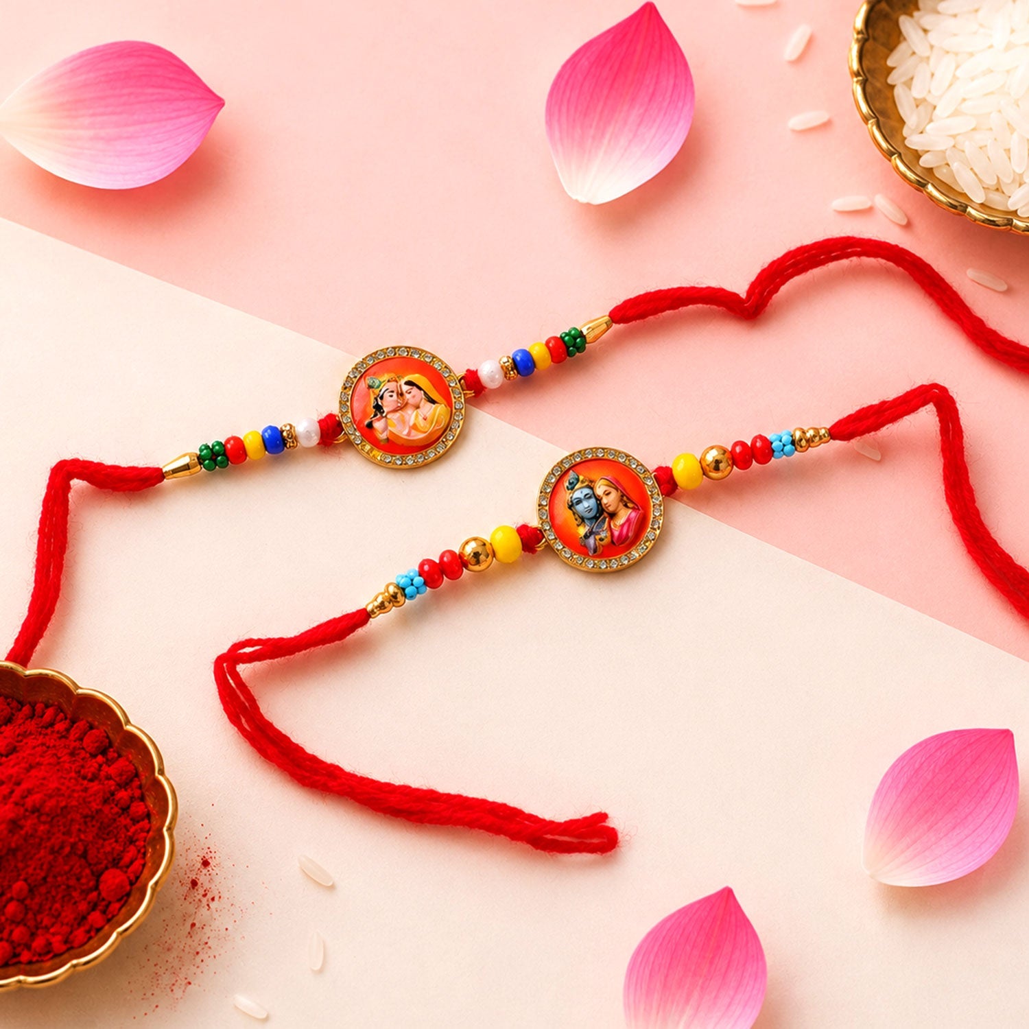 Round Motif Premium Rakhi Combo for Raksha Bandhan Gift (2 Pc)