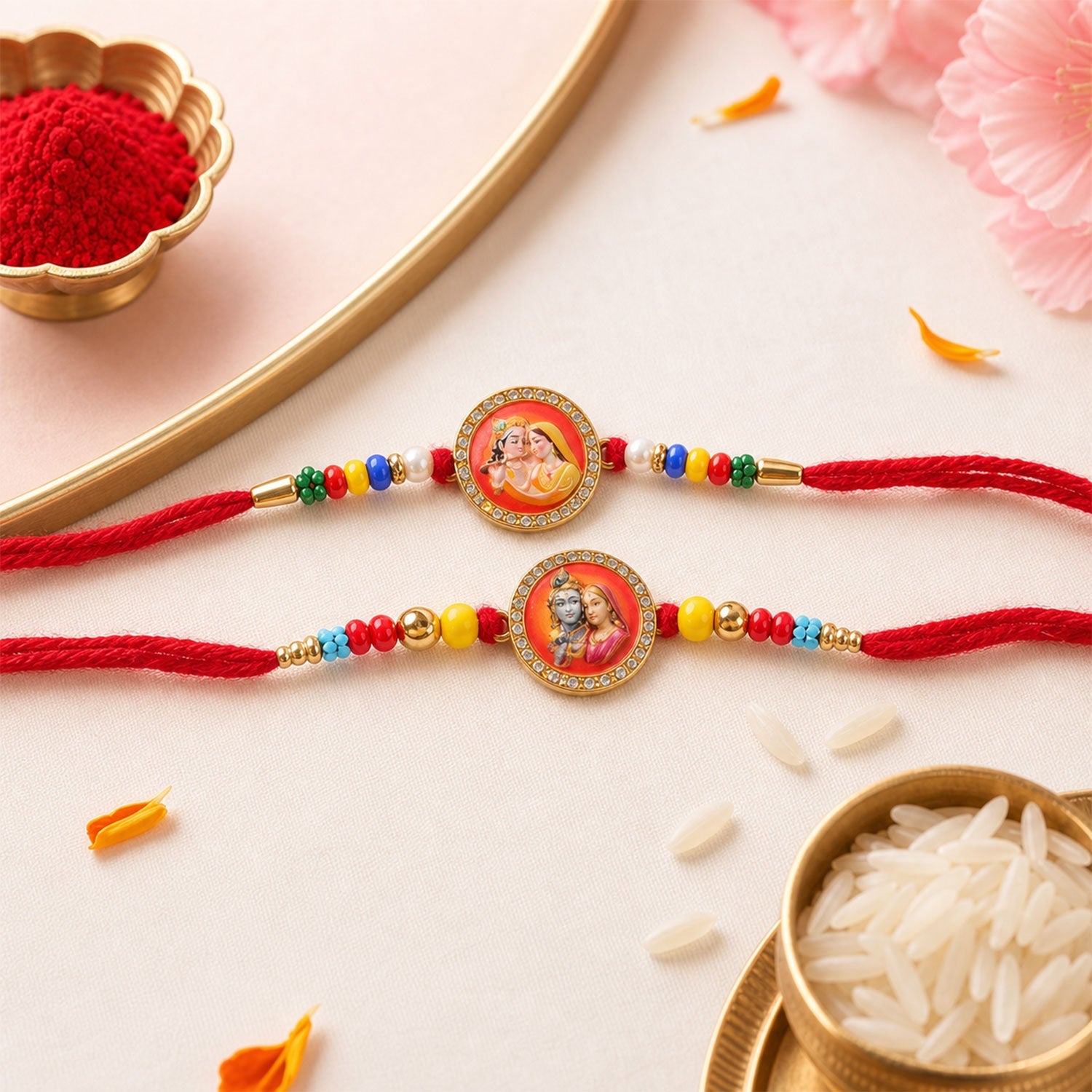 Round Motif Premium Rakhi Combo for Raksha Bandhan Gift (2 Pc)