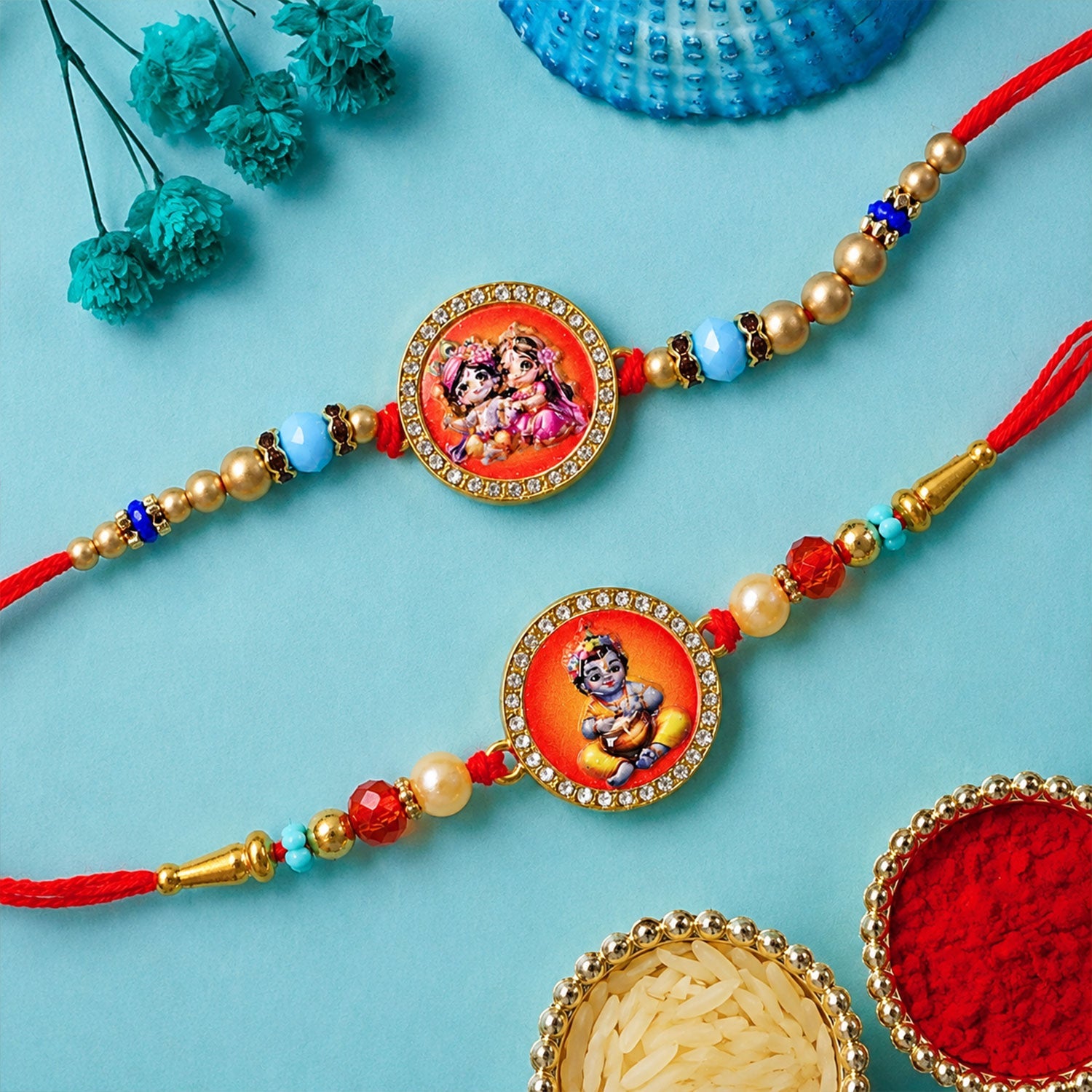 Festive Devotional Designer Rakhi Combo for Raksha Bandhan (2 Pc)