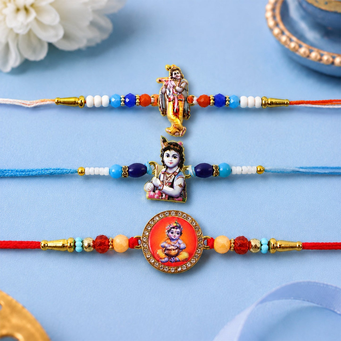 Mixed Charm Designer Rakhi Combo for Raksha Bandhan Gift (3 Pc)